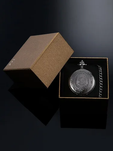 Miniatura 7 de Reloj de bolsillo de cuarzo para hombre con esfera negra y cadena