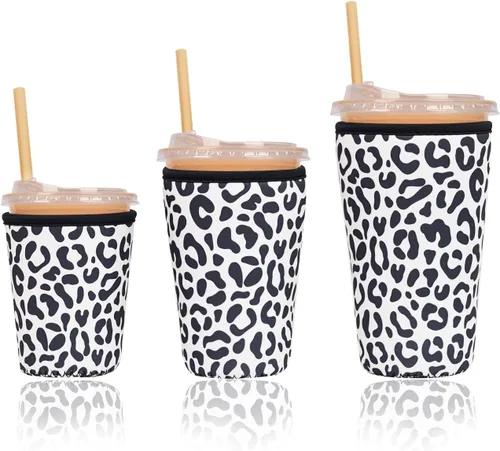 Miniatura 31 de Funda aislante reutilizable para taza de café helado, paquete de 3 fundas de neopreno para bebidas frías y calientes, soporte para bebidas para café