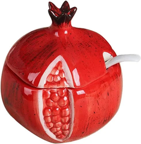 Miniatura 6 de Cerámicas Tazón de Azúcar en Forma de Fruta, Salero, Pimentero, Frasco de Almacenamiento con Tapa y Cuchara, Caja de Condimentos, Ollas de Sandía