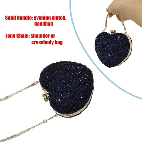 Miniatura 7 de Lindo bolso de mano con forma de corazón, mini amor, corazón, diamantes de imitación, boda, fiesta, mujer