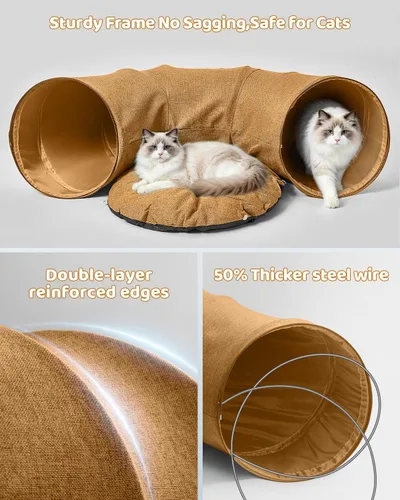 Miniatura 5 de Odoland Cama de túneles para gatos de interior con juguetes interactivos para gatos, tubo para gatos con cojín lavable para gatos pequeños