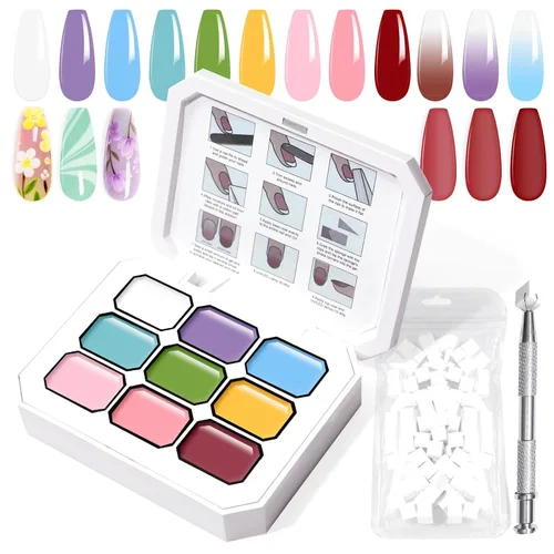 Miniatura 21 de Juego de esmaltes de gel con gradiente, 9 colores ombre, esmalte de gel para uñas rojo, marrón, azul claro, rosa, esponjado para pigmento, Pat Aura