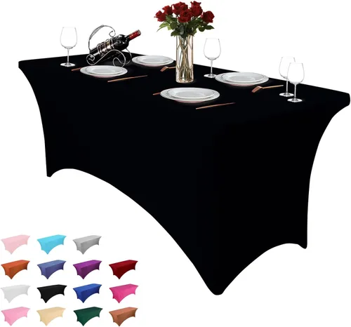 Miniatura 11 de Heochy - 2 piezas de mantel de 4 pies para mesa rectangular - Mantel rectangular elástico de spandex negro para cumpleaños, cóctel, boda, fiesta
