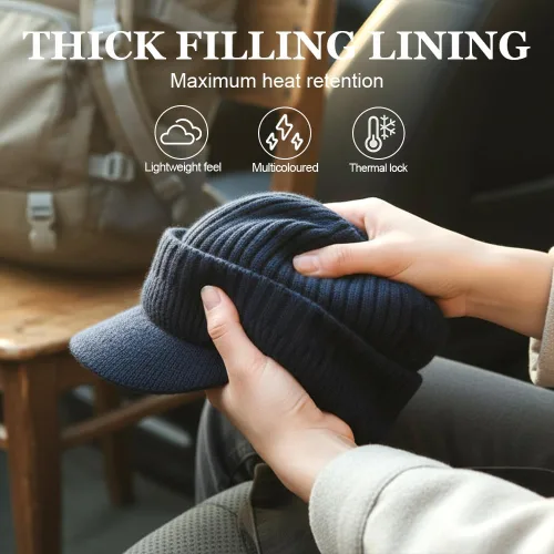 Miniatura 5 de Gorro de punto elástico cálido con protección para los oídos, unisex, acogedor, gorro de invierno con ala y orejeras para hombres y mujeres