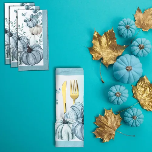 Miniatura 3 de Qeeenar 12 piezas de servilletas de tela de otoño 20 x 20 pulgadas, servilletas de calabaza azul, para Acción de Gracias, otoño, cosecha, calabaza