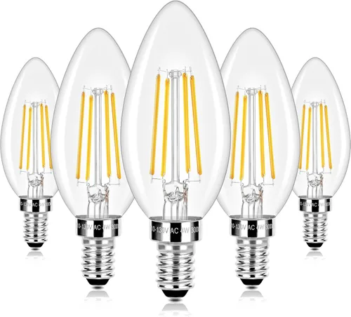 Miniatura 11 de E12 LED Candelabra Bulbs 40 Watt Equivalent, 4W Vintage Candle Light Bulbs Dimmable, 350Lm Amber Warm White 2200K B10 Edison Bulb, Filament Clear