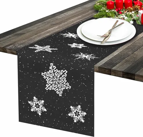 Miniatura 5 de Camino de mesa bordado con copos de nieve para fiestas navideñas