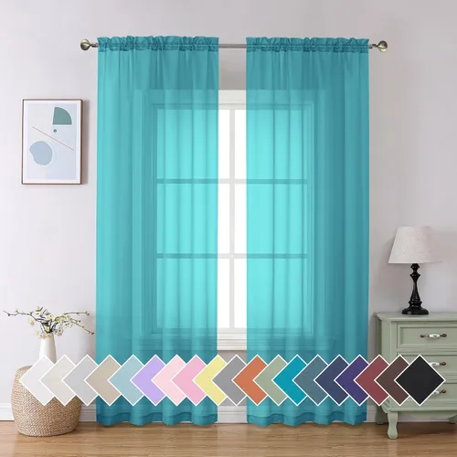 Miniatura 178 de Aiyufeng 2 paneles de cenefa transparente negra de 14 pulgadas de largo, cortinas cortas negras transparentes para dormitorio, cortinas de cocina