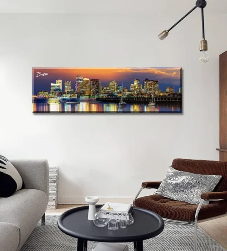 Miniatura 6 de DJSYLIFE - Cuadros de pared con paisaje urbano de Boston, lienzo impreso en colores, imágenes nocturnas de la ciudad de EE. UU., pósteres