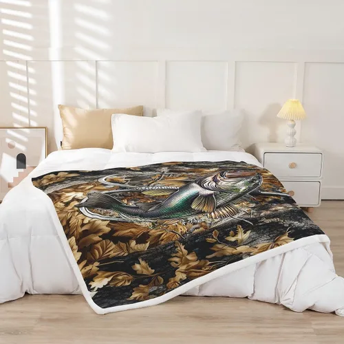 Miniatura 2 de Feelyou - Manta de forro polar camuflaje de 40 x 50 pulgadas para niños, niños y adolescentes, con diseño de peces de caza, manta de sherpa