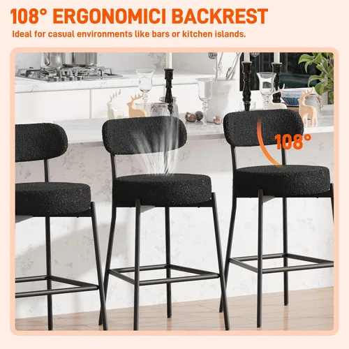Miniatura 5 de Boucle - Juego de 2 taburetes de bar de altura de mostrador de 28 pulgadas, taburetes de bar modernos con asiento redondo de 4 pulgadas de grosor