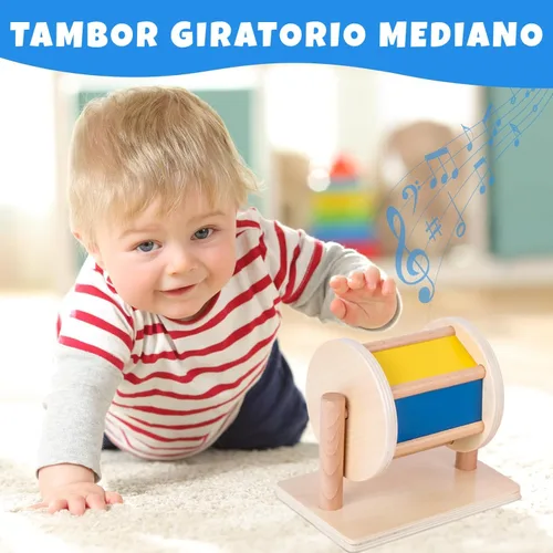 Miniatura 4 de Montessori - Kit de juego de juguetes para bebé, tambor giratorio mediano y bola de tela arcoíris para niños de 6 a 12 meses (kit de juego 3)