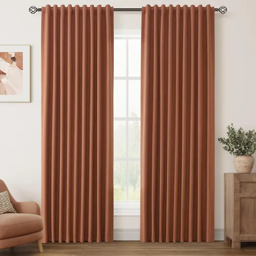 Miniatura 21 de Natural Linen 100% Blackout Curtains for Bedroom 98 Inch Length 2 Panels Set Back Tab Cream Neutral Farmhouse Living Room Darkening Curtain Track