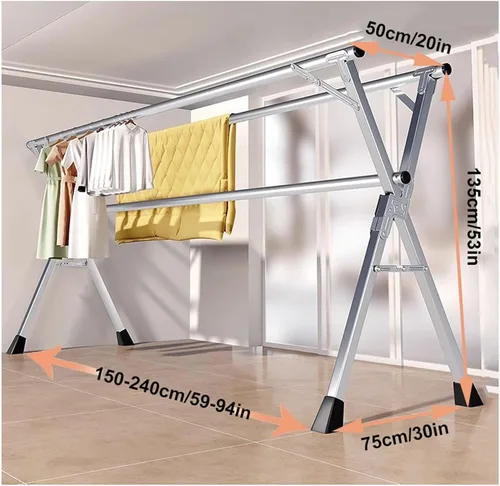 Miniatura 7 de Heavy Duty Stainless Steel Clothes Drying Rack, 160Cm Foldable & Retractable Laundry Stand with Wheels for Indoor/Outdoor Use – Space-Saving Garment