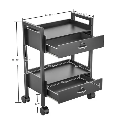 Miniatura 6 de Carrito de gabinete de belleza para salón, carrito rodante de almacenamiento de 2 niveles, organizador de cajones con ruedas, herramientas