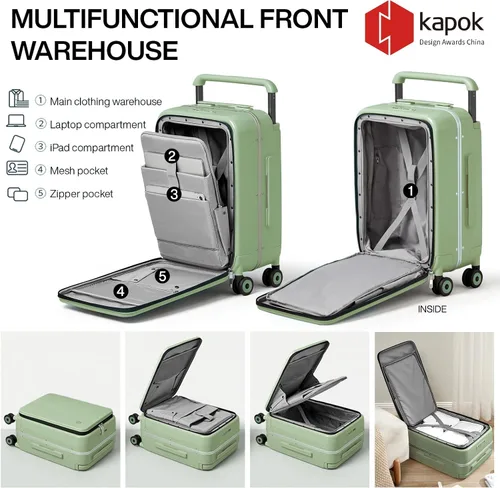 Miniatura 3 de mixi Maleta de viaje con ruedas de diseño de lujo con asa ancha para equipaje, con marco de aluminio, ruedas giratorias, Verde aguacate