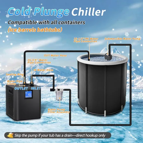Miniatura 2 de Enfriador de agua para baño de hielo, enfriador de agua de 1/3 HP para bañeras frías, con bomba, filtro externo y medios de filtro, control remoto