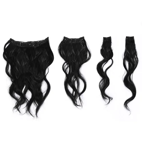 Miniatura 3 de Extensiones onduladas de 22 pulgadas color negro R1 – HairDo Hairpieces kit de 4 piezas con clip en Tru2Life pelo sintético fino resistente al