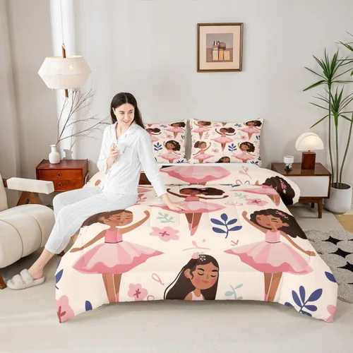 Miniatura 154 de Erosebridal Juego de ropa de cama de princesa de ballet, tamaño Queen, juego de edredón de 3 piezas para niñas bailarinas de ballet, lindo juego