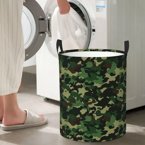 Miniatura 7 de Aniaml Camouflage Green print Circular Hamper Waterproof Storage Bin Organizer Basket Laundry Hamper With Handles For Clothes Toys Small