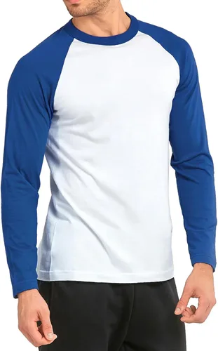 Miniatura 28 de Camiseta de béisbol raglán para hombre, de algodón, dos tonos, casual, atlética
