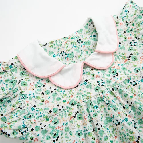 Miniatura 4 de Simplee kids Vestido casual para niñas pequeñas, vestido fruncido con estampado floral para primavera y verano de 1 a 6 años