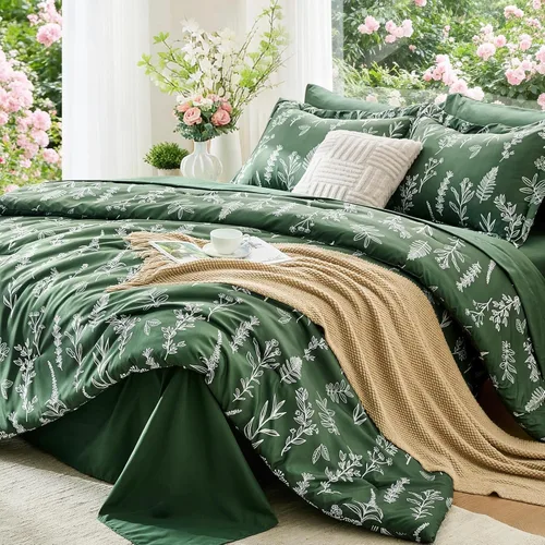Miniatura 19 de MUXHOMO Juego de edredón tamaño individual XL, elegante juego de cama con estampado floral en una bolsa, 5 piezas, ultra suave y transpirable