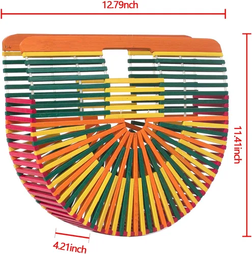 Miniatura 3 de RULER TRUTH Bolso de bambú para mujer de paja hecho a mano, bolso de bambú natural para playa de verano