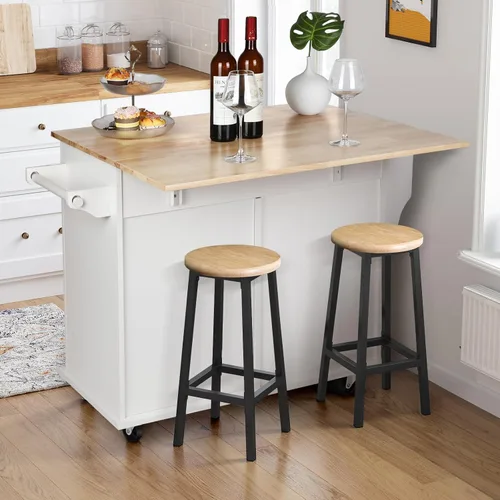 Miniatura 7 de VOWNER Isla de cocina de 43 pulgadas de ancho con hoja caída, isla de cocina rodante con cajones, isla portátil con almacenamiento, carrito de Blanco