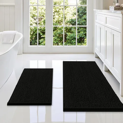 Miniatura 83 de Smiry Juego de 2 alfombras de baño, felpilla suave y absorbente, lavable a máquina, antideslizantes, para bañera, ducha y suelo