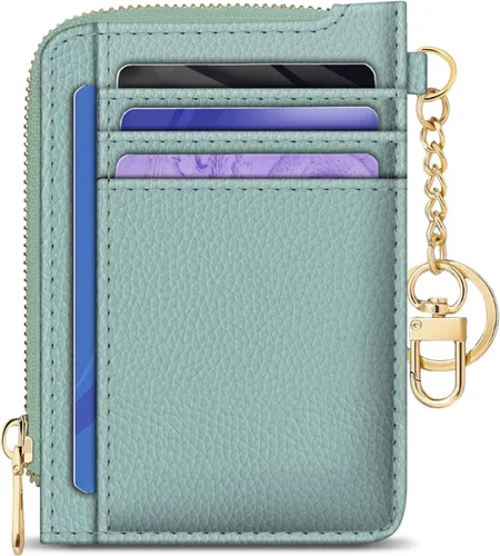 Miniatura 33 de GIANCOMICS Cartera delgada con tarjetero para mujer, funda pequeña con bloqueo Rfid, llavero de bolsillo delgado con cremallera curvada, tarjetero