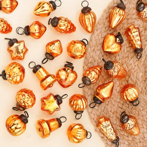IndianShelf 25 Piezas Adornos de Navidad Vintage de Vidrio Ámbar Mini Decorativos a Granel para Halloween, Árbol de Navidad, Año Nuevo, Día de San
