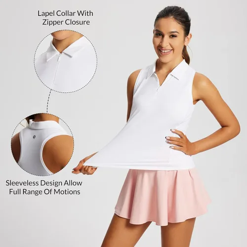 Miniatura 4 de baleaf - Camisetas de golf para mujer, sin mangas, polo de tenis con espalda cruzada, deportiva y de secado rápido