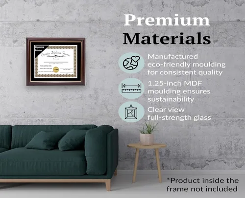 Miniatura 4 de Creative Picture Frames Marco para Diploma de Caoba con Borde Dorado de 12x16 pulgadas con Vidrio y Paspartú Negro y Colgadores de Pared Instalados