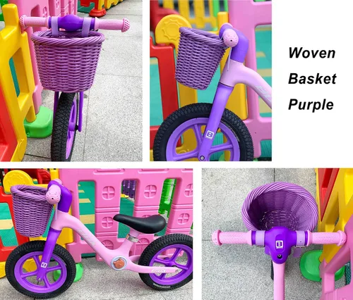 Miniatura 4 de MEGHNA Mini cesta tejida para bicicleta para manillar de bicicleta para niña y niño para scooter, varios colores Púrpura