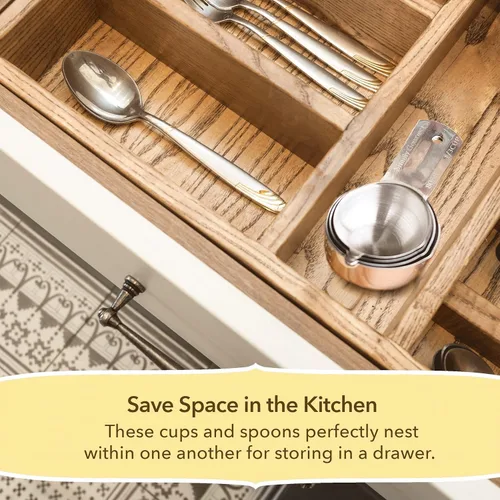 Miniatura 4 de Simply Gourmet Juego de 7 tazas medidoras, apilables, acero inoxidable 304 de alta calidad, accesorios de cocina para medir ingredientes líquidos