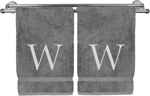 Miniatura 28 de Toalla de mano monogramada, regalo personalizado, juego de 2 - Toalla bordada con letra de bloque dorada - Extra absorbente 100% algodón turco