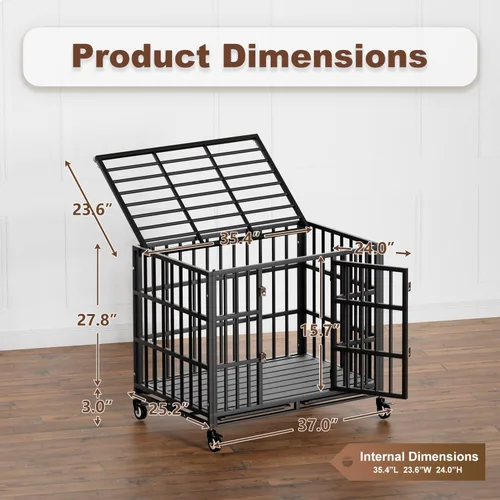 Miniatura 2 de Snuowu Jaula para perros de 38 pulgadas resistente con ruedas, jaula indestructible a prueba de escapes para perros grandes, extra grande, XL XXL