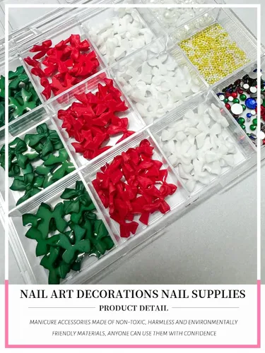 Miniatura 3 de CYHYII - Lazos 3D para arte de uñas, lazos coloridos mezclados con pajarita roja, verde, azul, diamantes de imitación para uñas, parte trasera