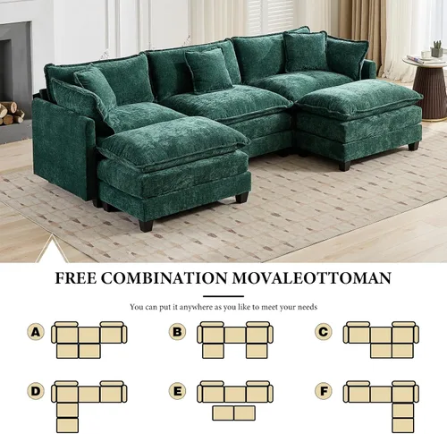 Miniatura 9 de Sofá modular verde de 111.5 pulgadas, sofás seccionales grandes de 3 plazas para sala de estar, sofá nube de tela de felpilla de gran