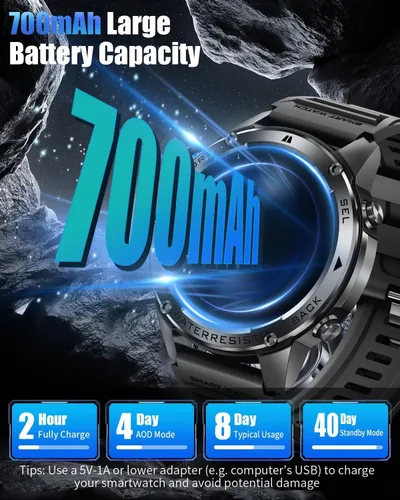 Miniatura 3 de Military Smart Watch for Men with GPS, 1.43" AMOLED Smart Watch with Bluetooth Call, 5ATM Waterproof, 170+ Sports Modes, 700mAh Heart Black
