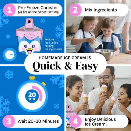 Miniatura 2 de Máquina para hacer helados para niños – 1.2 cuartos de galón de pingüino eléctrico para helados, la mejor máquina de encimera para helado casero