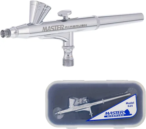 Master Airbrush G25 Kit de pistola de aerógrafo de alimentación por gravedad multiusos de doble acción con punta de 0.008 in y taza de 1/16 oz para