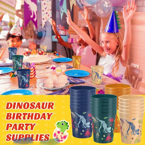 Miniatura 5 de Nuanchu Paquete de 24 vasos de plástico para fiesta de dinosaurios, suministros de cumpleaños, vaso de dinosaurio reutilizable para decoración