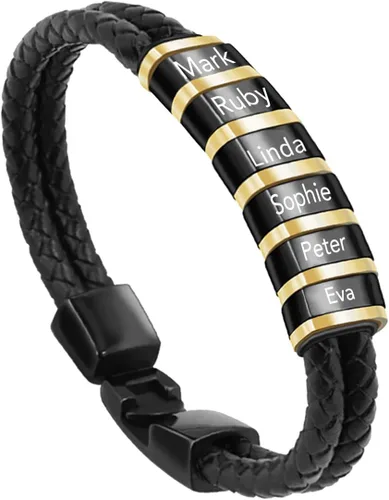 Miniatura 8 de Pulseras de cuero personalizadas para hombre con 1-6 nombres, pulsera trenzada personalizada con cuentas para papá, marido, día del padre, San