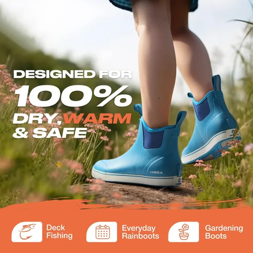 Miniatura 2 de HISEA Botas de lluvia al tobillo para mujer, botas de goma para pesca, botas de jardín impermeables para mujer