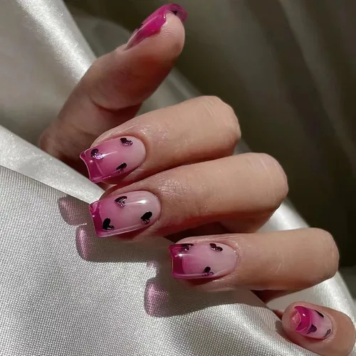 Miniatura 12 de Uñas postizas a presión para San Valentín, uñas postizas cortas cuadradas MABKJLF nude con diseños de labios, cobertura completa, pegamento