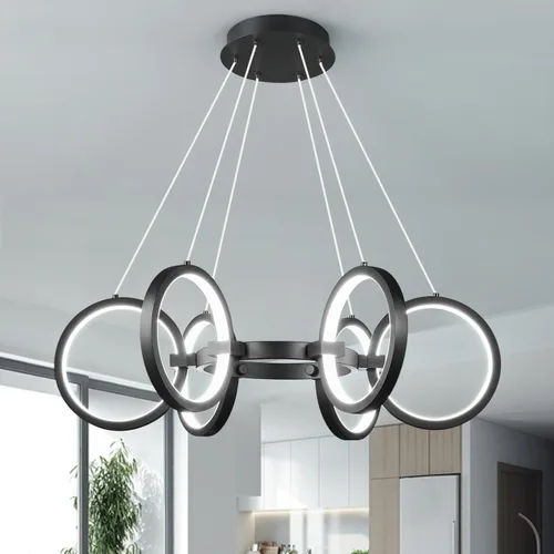 Miniatura 12 de Moderno candelabro LED regulable redondo, lámparas colgantes de 8 anillos, lámparas colgantes ajustables para cocina, isla, sala de estar, comedor