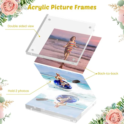 Miniatura 4 de Handepo 12 piezas Marco de fotos de acrílico Marco de fotos de acrílico transparente en masa Marco de fotos magnético para escritorio de doble cara
