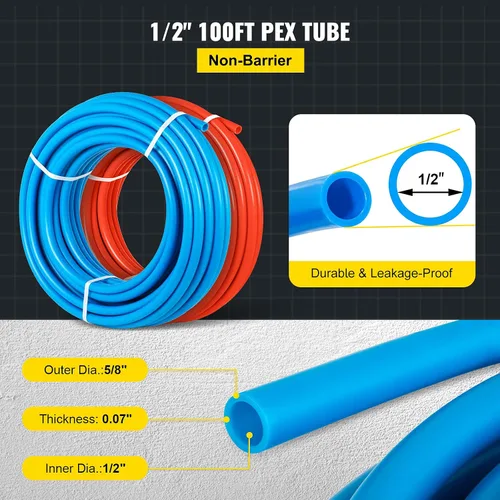 Miniatura 3 de OrangeA Tubo de PEX de 1/2 pulgada Tubo de agua potable 100/300/1000 pies Bobina de tubo PEX-B Tuberías con Barrera sin oxígeno para fontanería